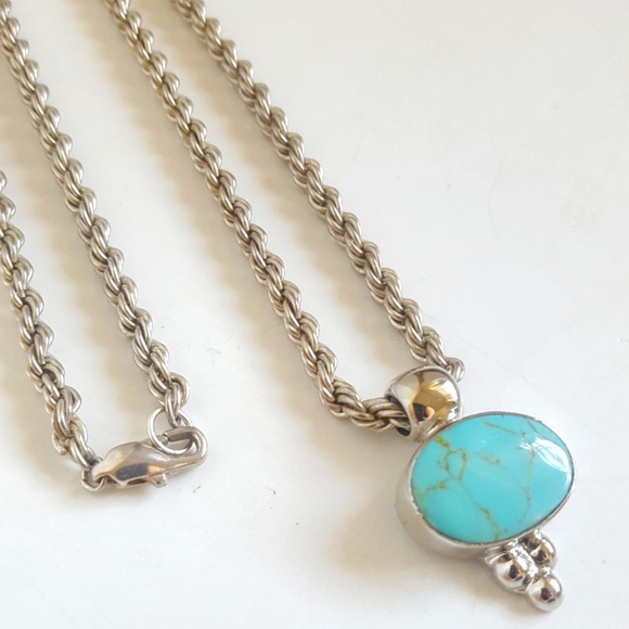 Sterling Silver Gold Matrix Turquoise Pendant & Rope Chain 💎 ATI Mexico MCM - Picture 10 of 15